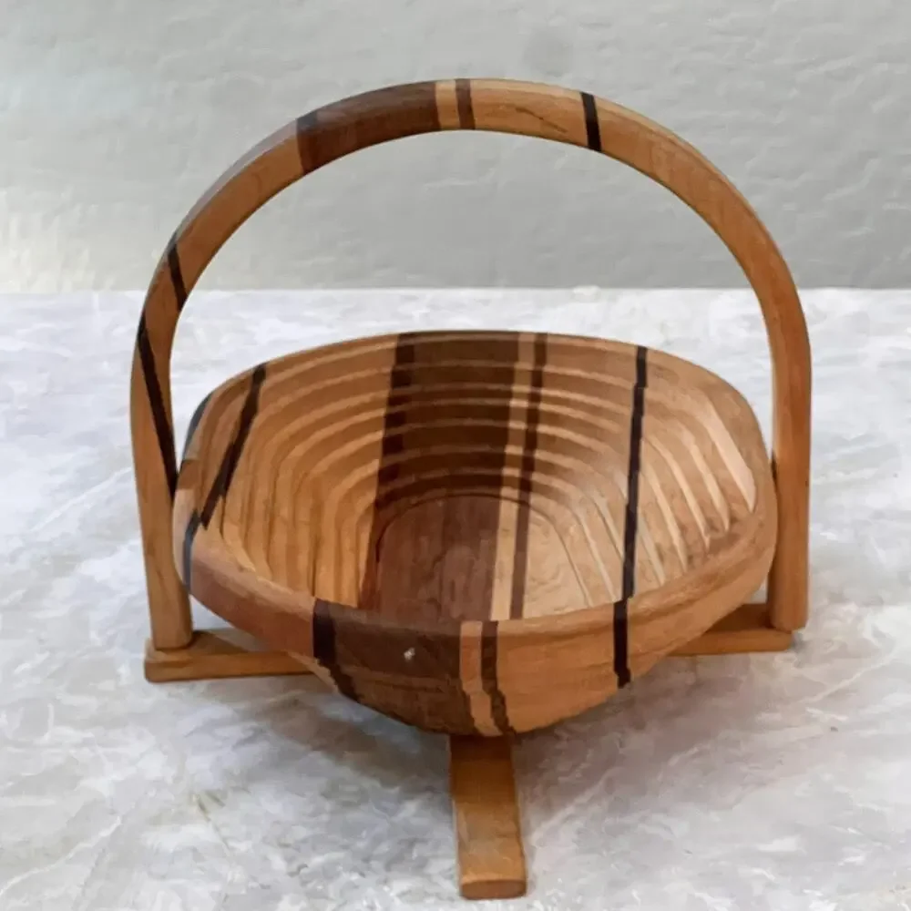 Collapsible Foldable Spiral Trivet Wooden Fruit Berry Basket Woodwork - Picture 2 of 13